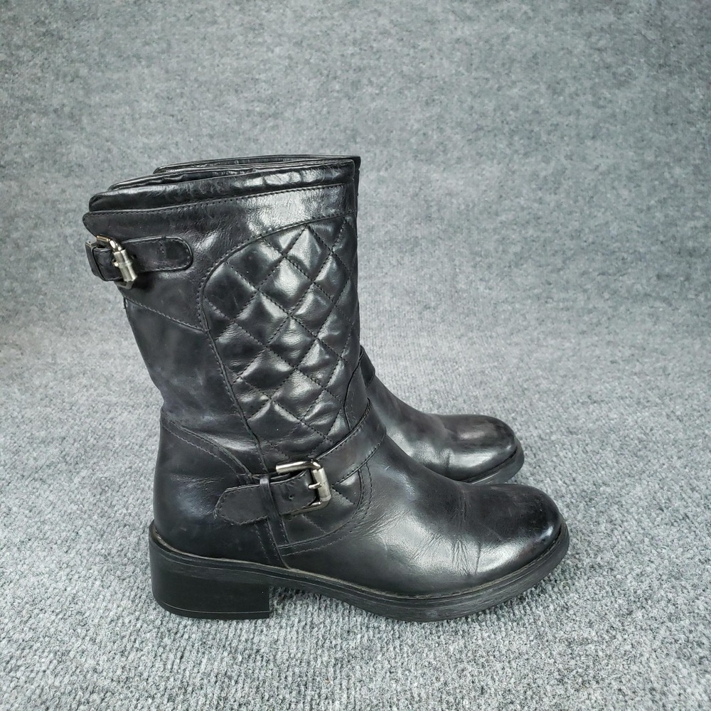 Aquatalia Boots Womens Size 5.5‎ Black Quilted Leather Buckle Made In Italy